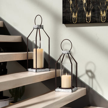 Rigia 2 Piece Gray/Brown Metal Lantern Candle Holder Set